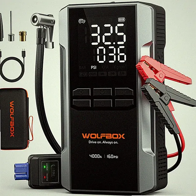 4000A Jump Starter with 160PSI Air Compressor 12V Car Battery Booster 88.8Wh
