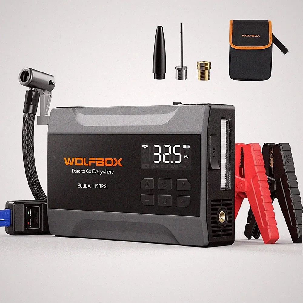 WOLFBOX 2000A Jump Starter with Air Compressor, 10000mAh Car Battery Jumper S...