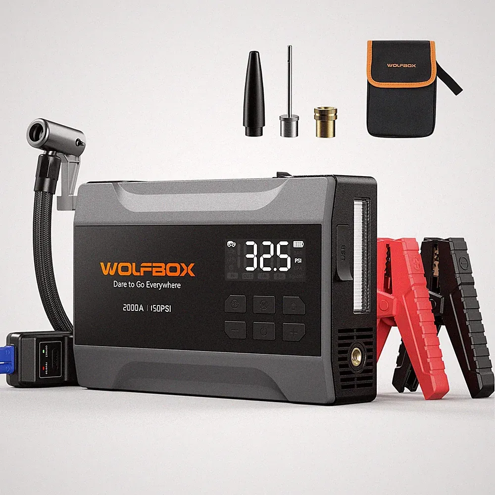 WOLFBOX 2000A Jump Starter with Air Compressor, 37Wh Car Battery Jumper...