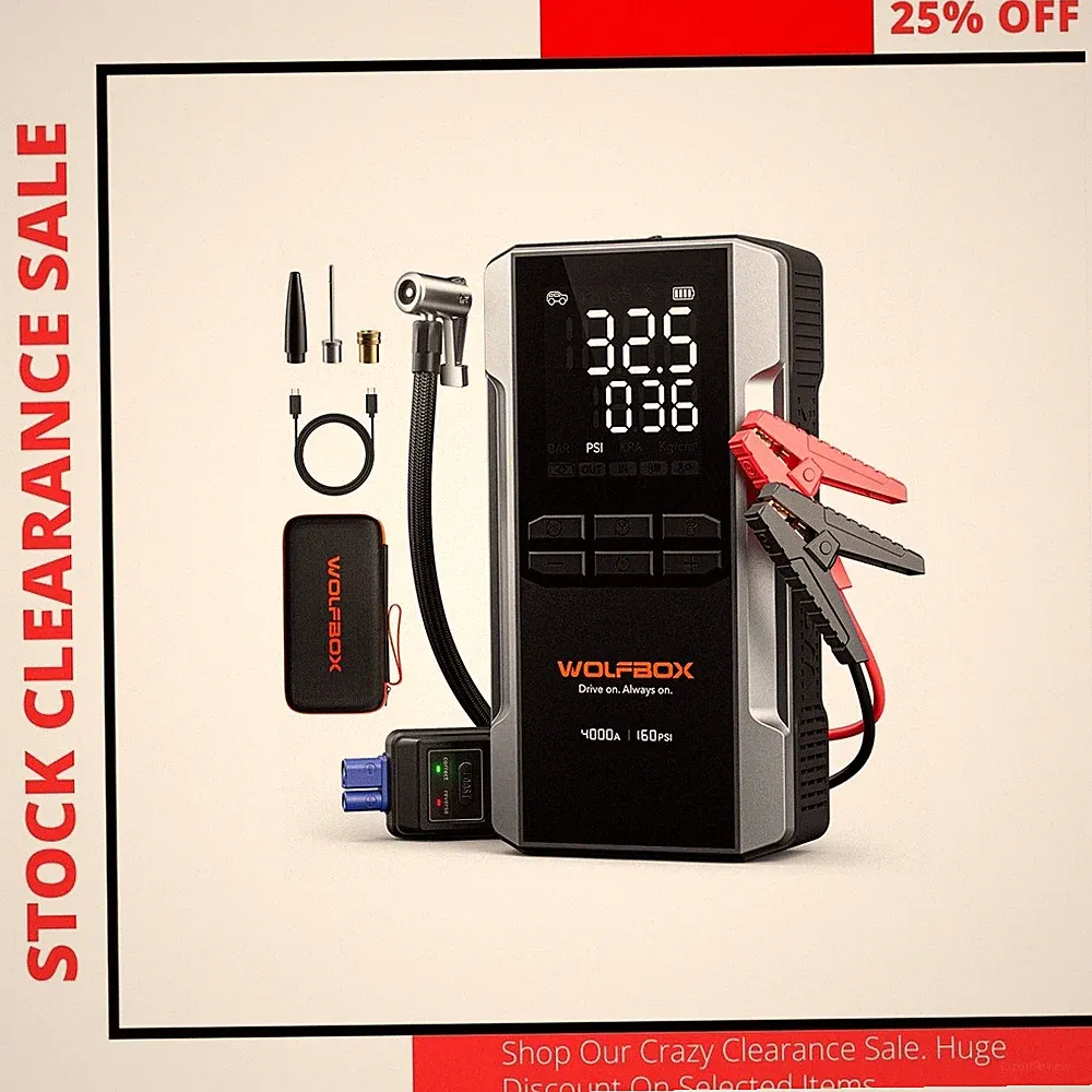 WOLFBOX 4000A Car Jump Starter with 160PSI Air Compressor