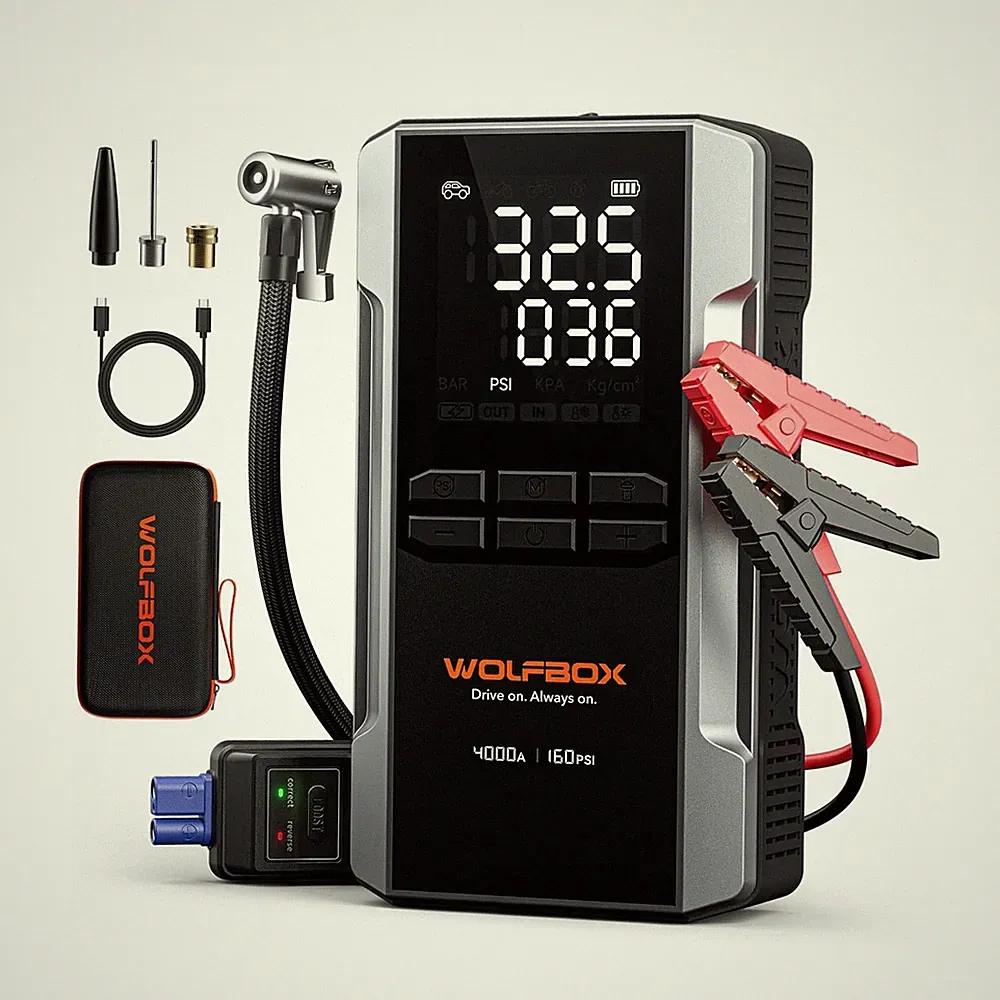 WOLFBOX 4000A Jump Starter with 160PSI Air Compressor, 12V Car Battery Booste...