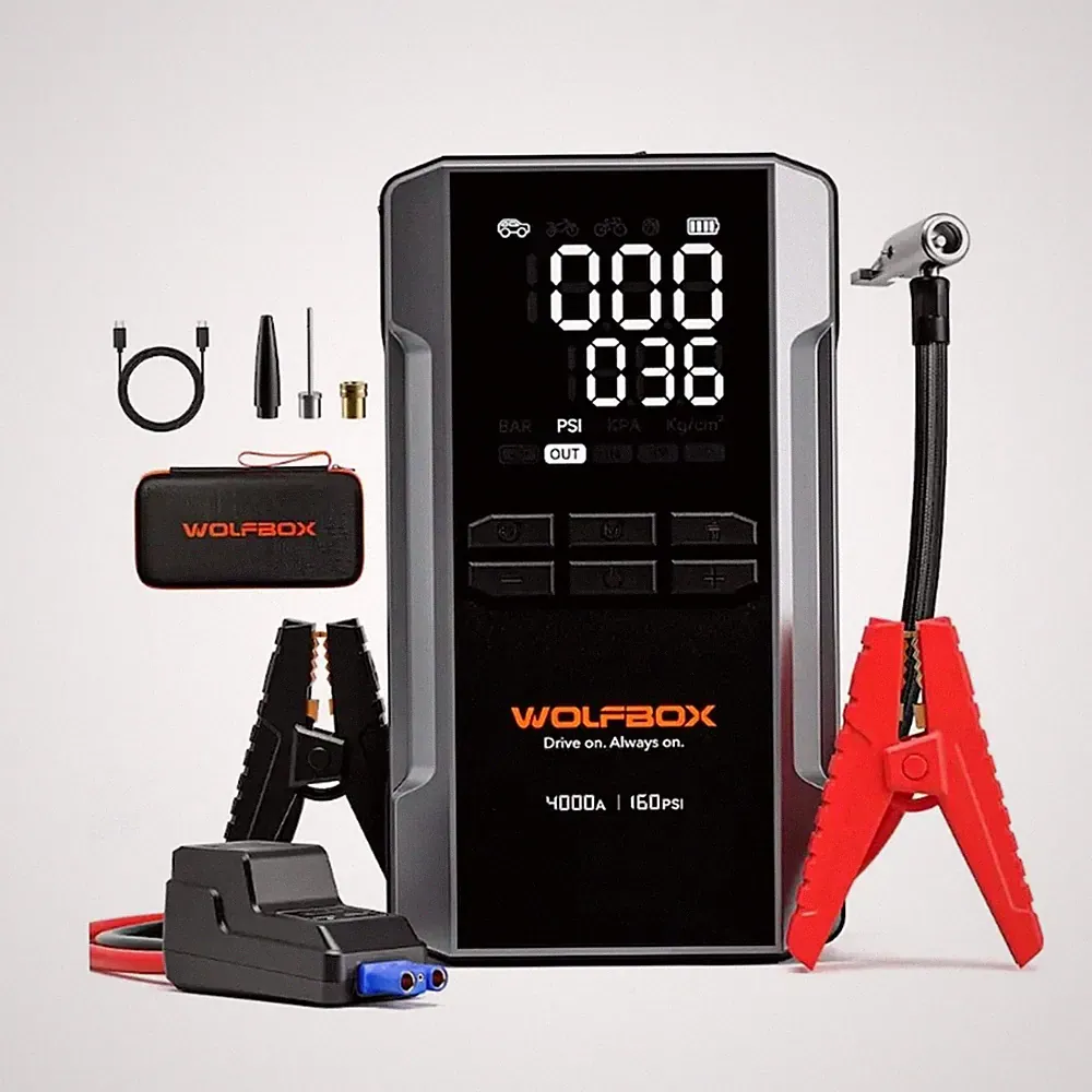 WOLFBOX - 4000A Jump Starter with 160PSI Air Compressor, 88.8Wh Portable Tire In