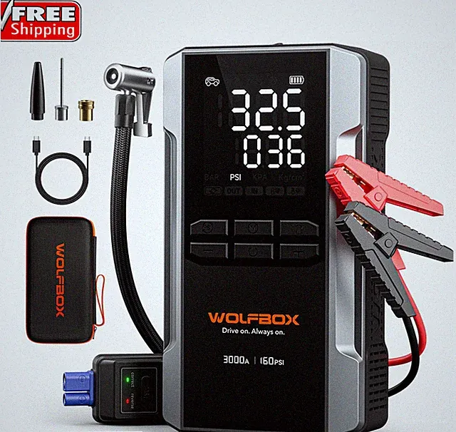 WOLFBOX Jump Starter with 160PSI Air Compressor, 12V Car Battery Booster