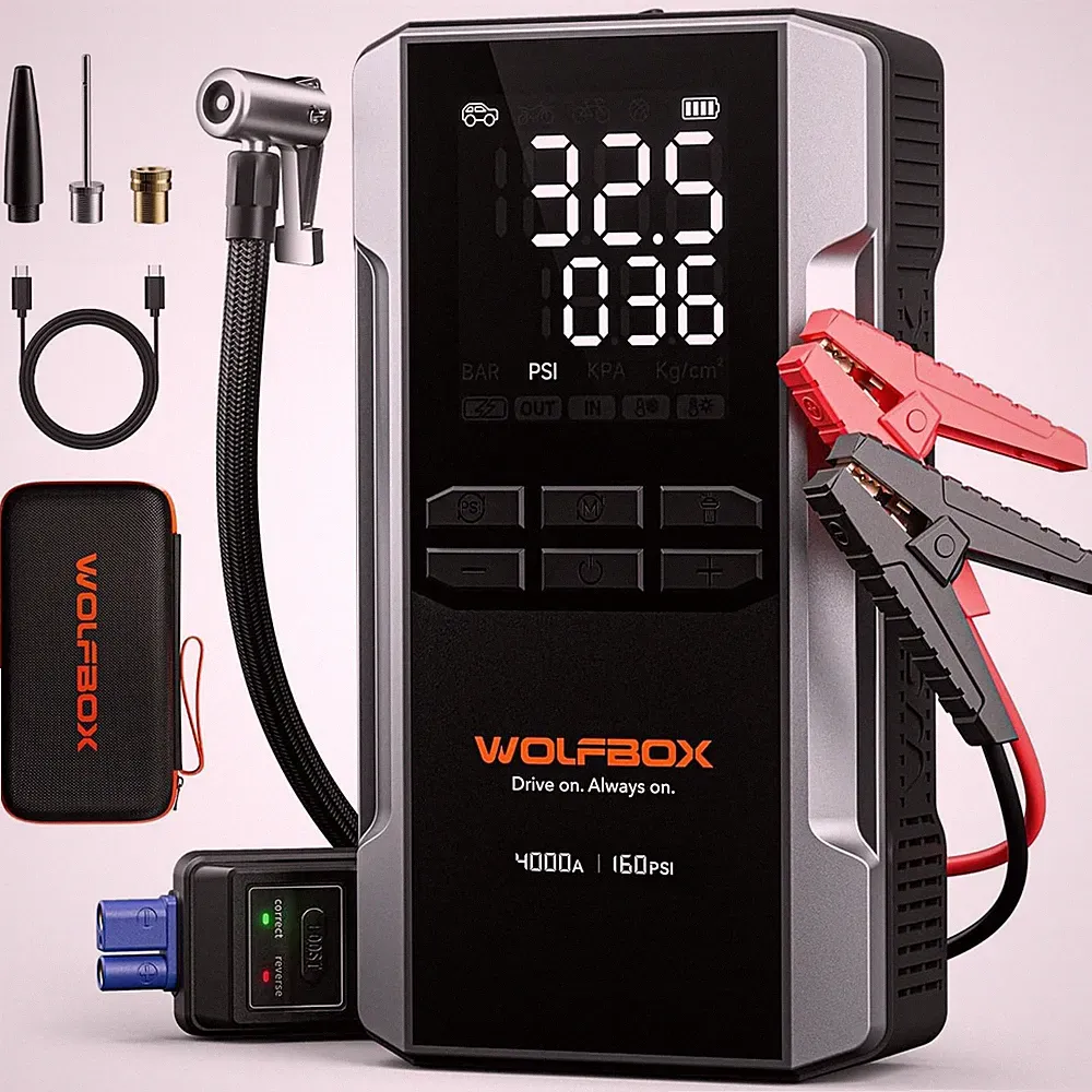 WOLFBOX MegaVolt24 Air 4000A Jump Starter 160PSI Air Compressor 24000mAh 12V