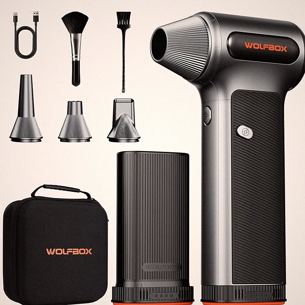 WOLFBOX MF200-2PK Compressed Air Duster - 2 Deluxe Kit (2 Batteries + Case)